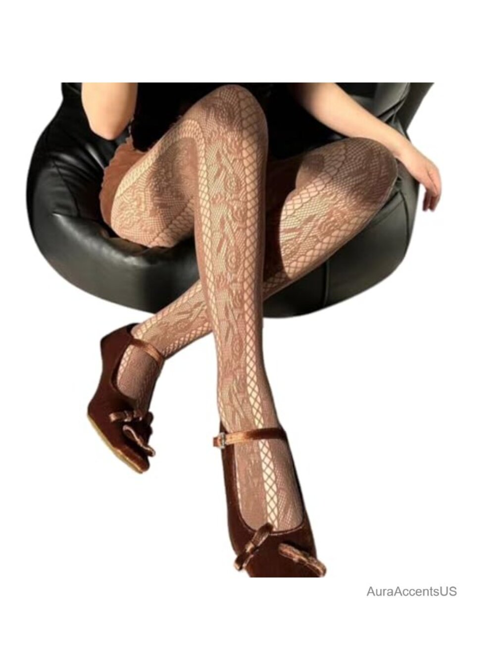 Women's Sheer Fishnet Tights Rose Lace Patterned Mesh Side Hollow Out Striped